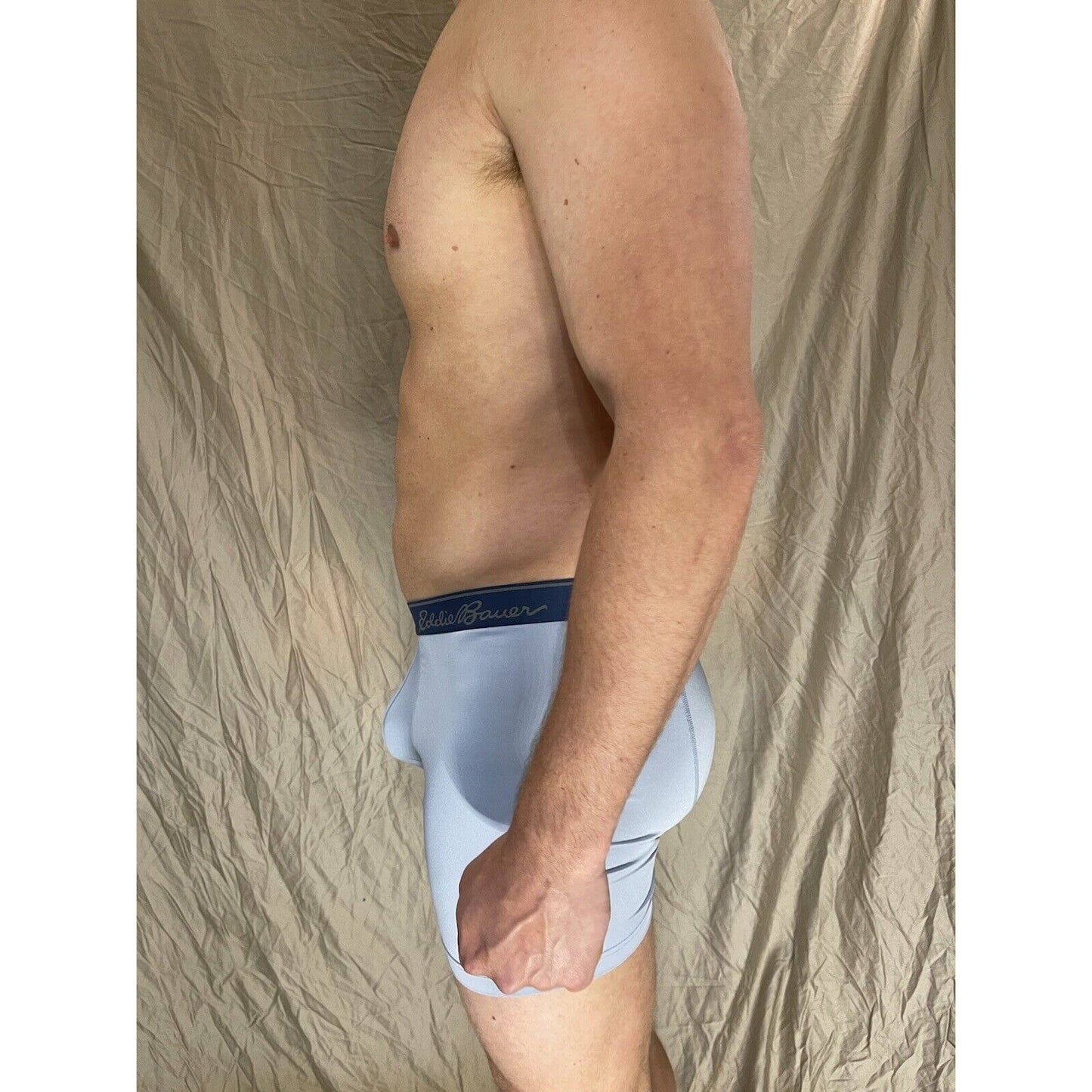 men's eddie bauer medium compression shorts 8% spandex Light Gray