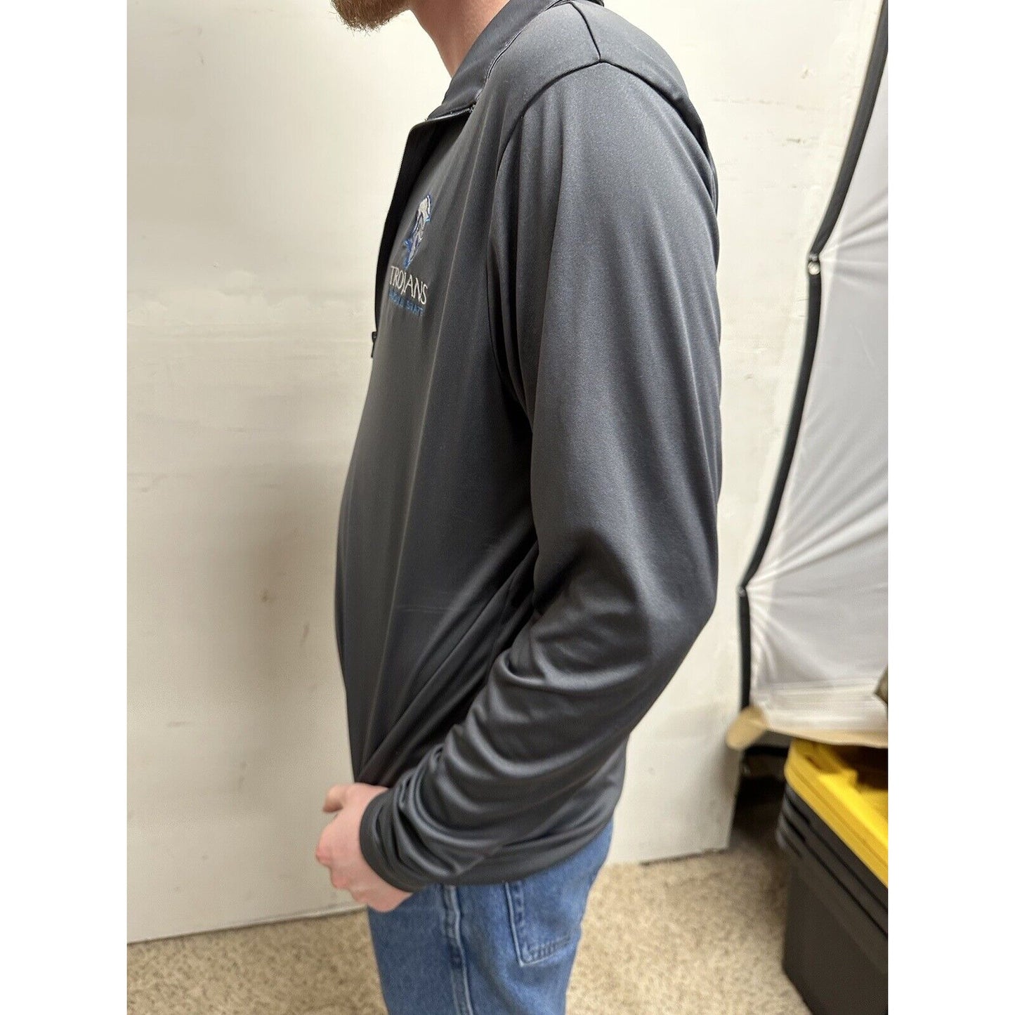 men’s gray dakota state trojans pull over long sleeve 1/4 zip shirt ~medium