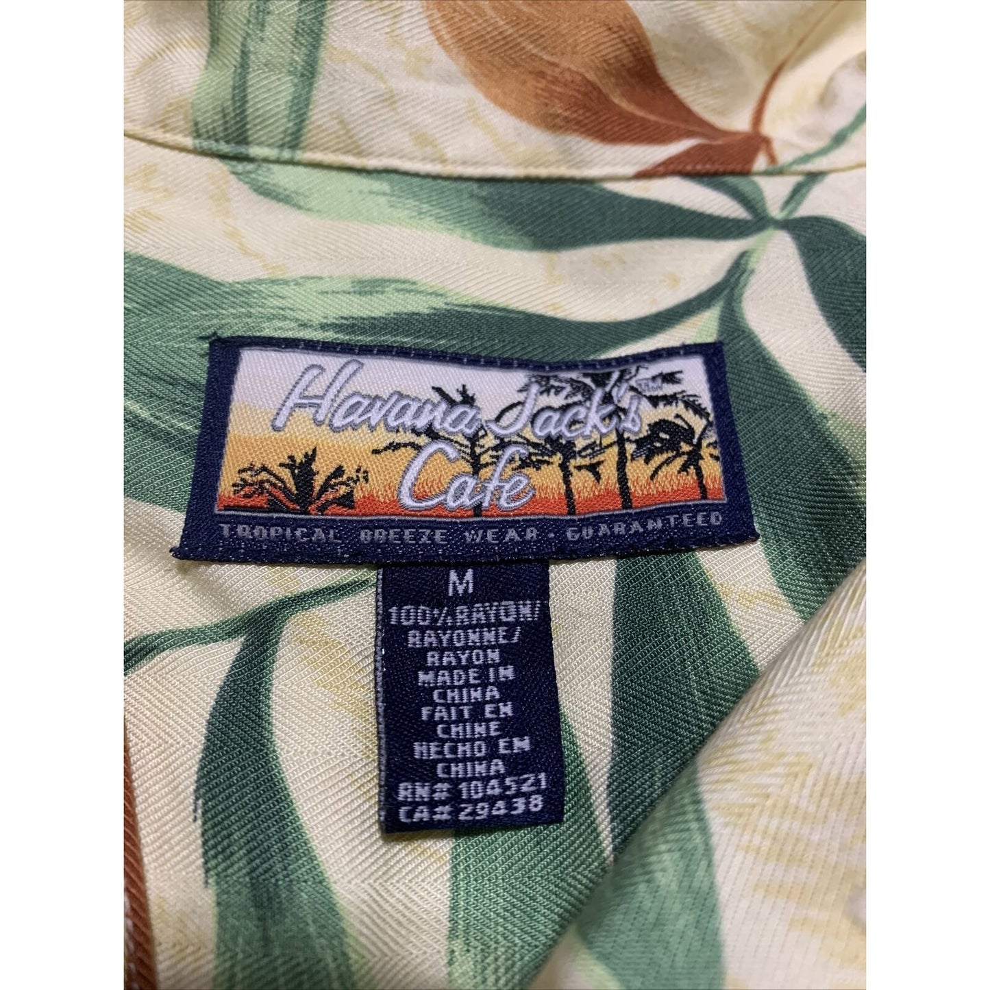 Havana Jacks Cafe Hawaiian Shirt Medium Beige Palms Floral