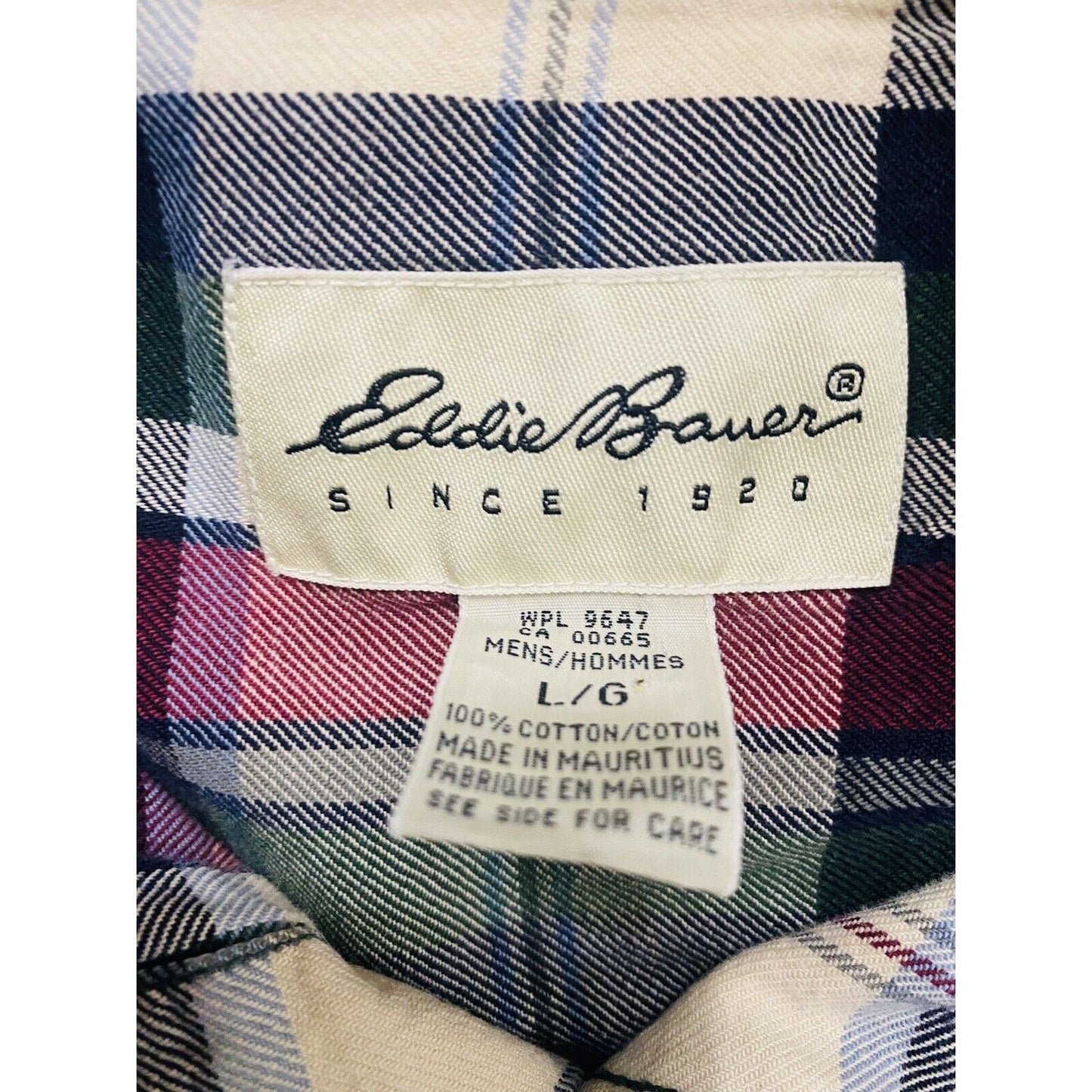 Eddie Bauer Men’s Large Green Yellow Red Blue Plaid Button-down Flannel