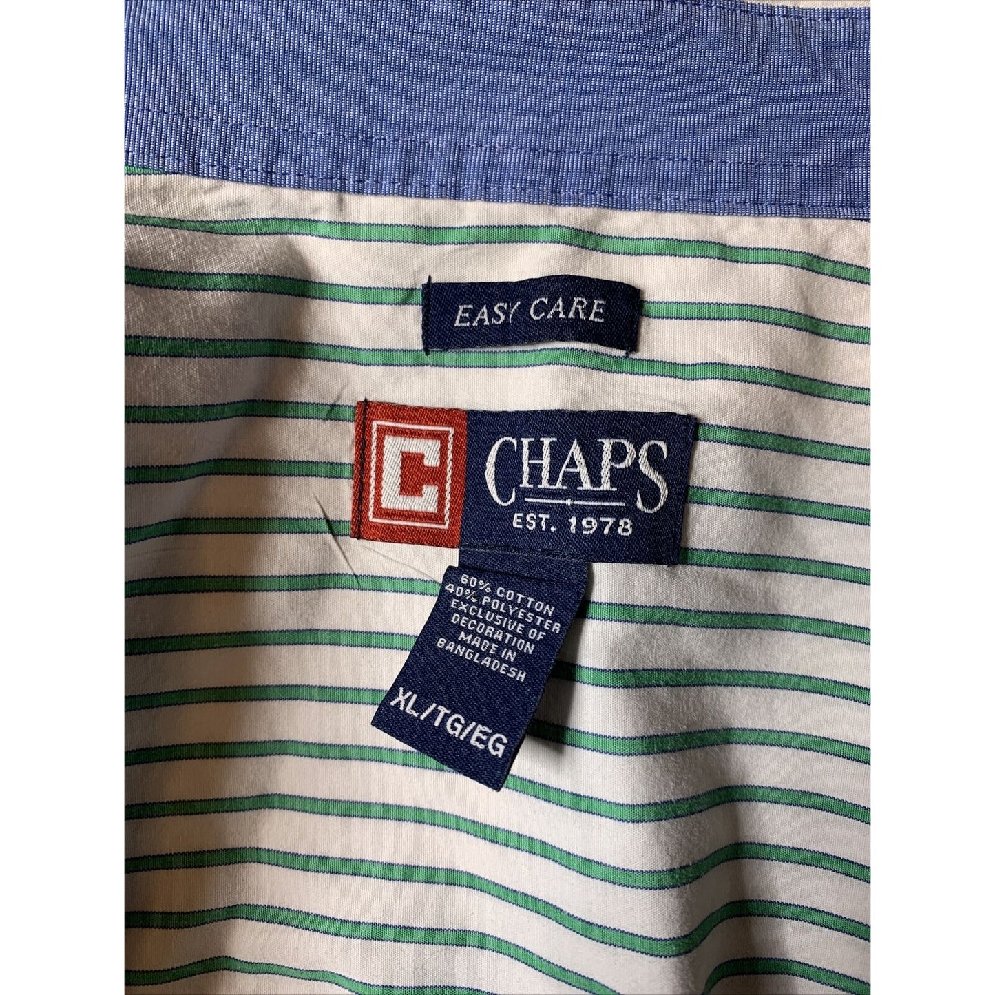 Chaps Easy Care Mens Long Sleeve Button Up Striped Shirt Green & White Size XL