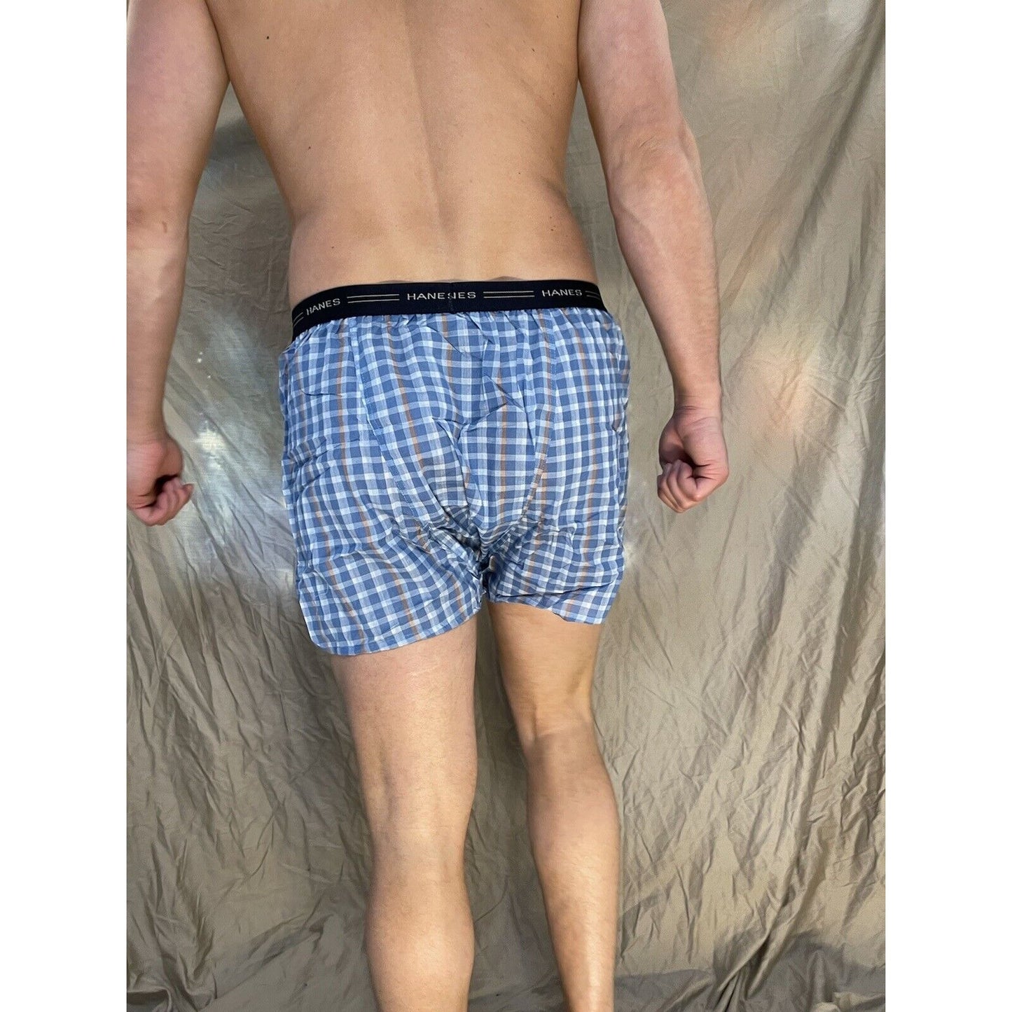 men's hanes blue plaid boxer shorts large confort flex