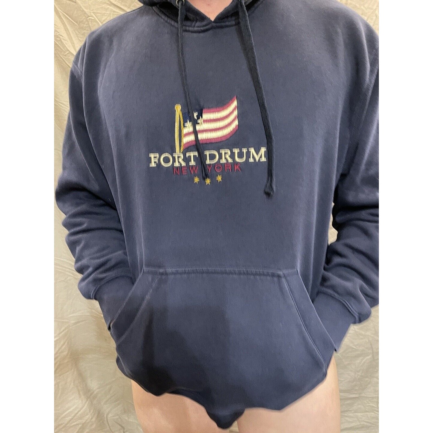 Men's Big Cotton Pullover Fort Drum New York Blue sweatshirt Size XL