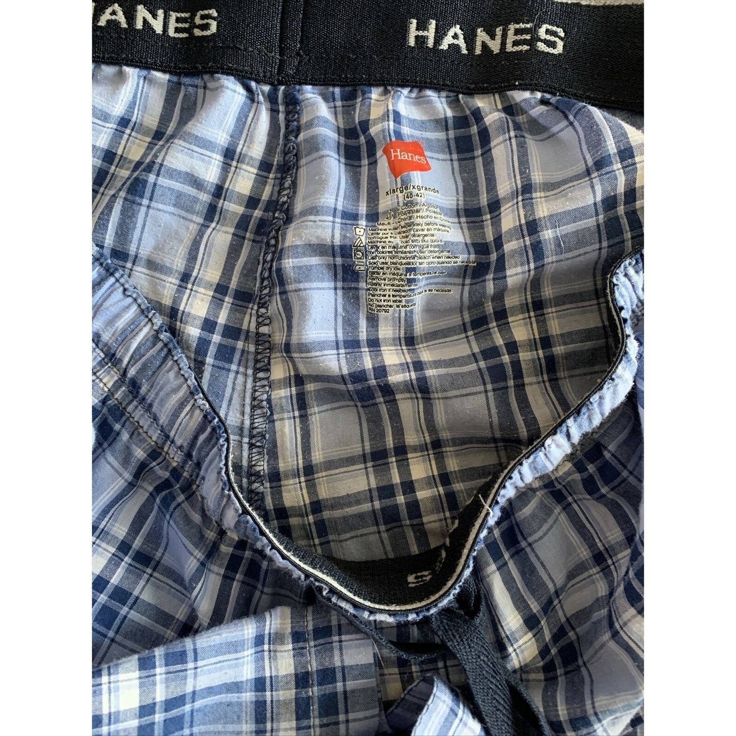 Hanes Tagless Men's Woven Sleep Pajama Lounge Blue Pants Drawstring XL