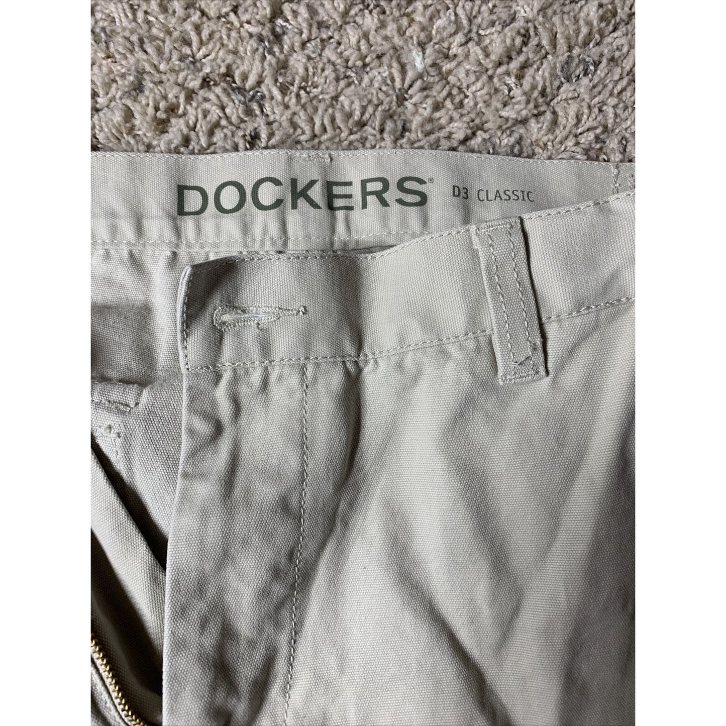 Mens Beige Dockers D3 Classic Fit Flat Front Khaki Pants Size 36 X 34