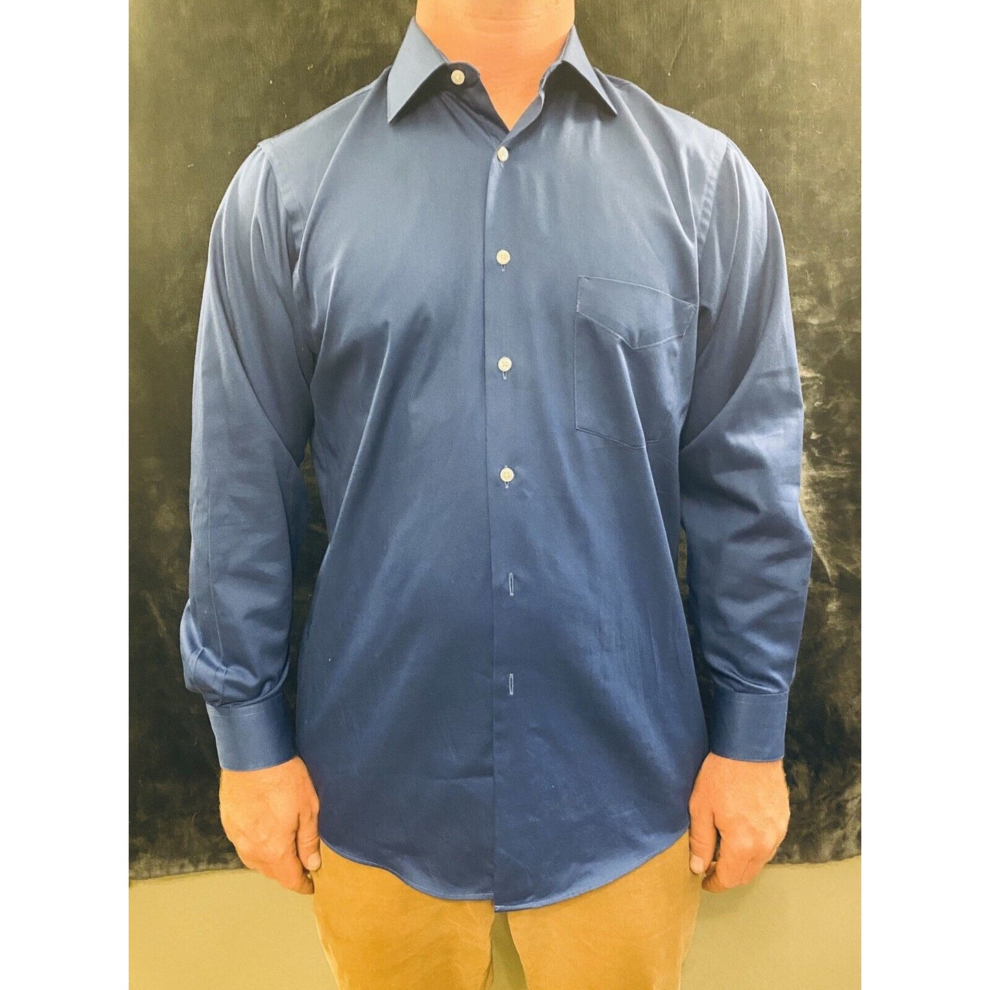 Van Heusen Lux Sateen - dark blue mens dress shirt long sleeve 15 1/2 32/33