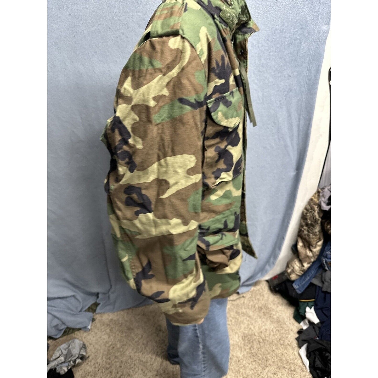 Men’s Large Regular Vintage BDU Uniform Cold Weather Field Jacket Woodland Camo