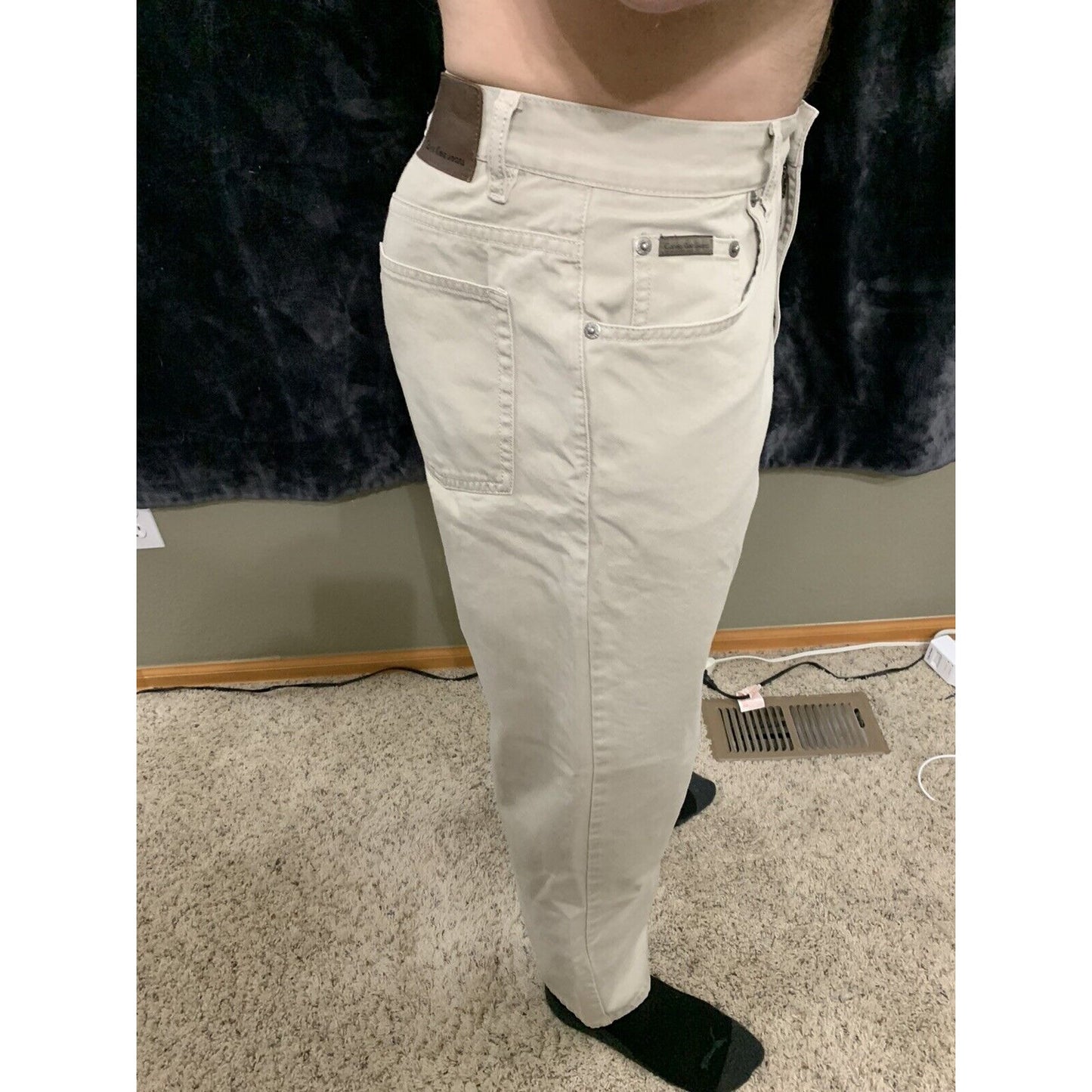 Men's CALVIN KLEIN Straight Jeans tan khaki SIZE 34 x 30 inseam Denim