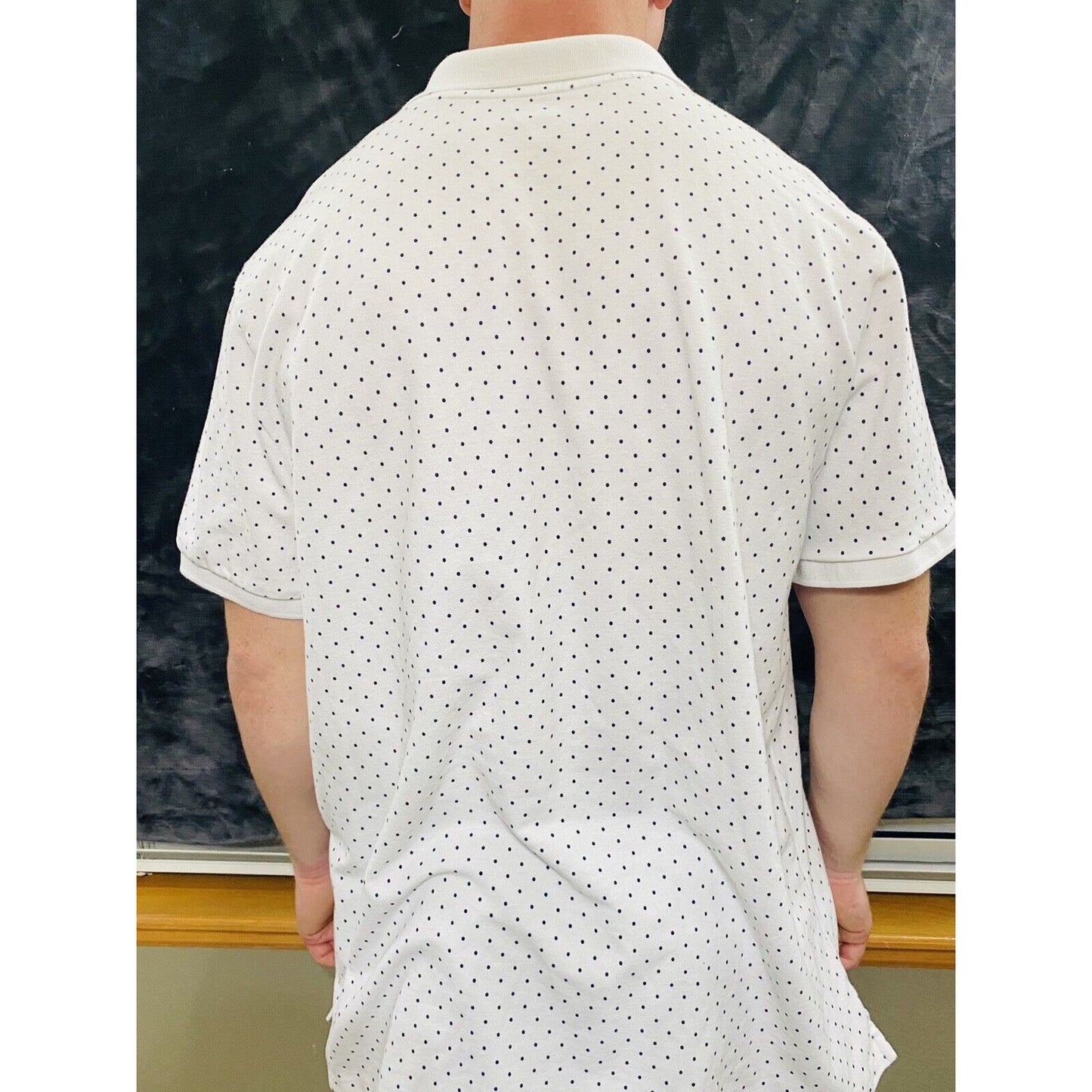 Old Navy White Cotton-blend with Dark Blue Polka Dots Men’s XXL Polo Shirt
