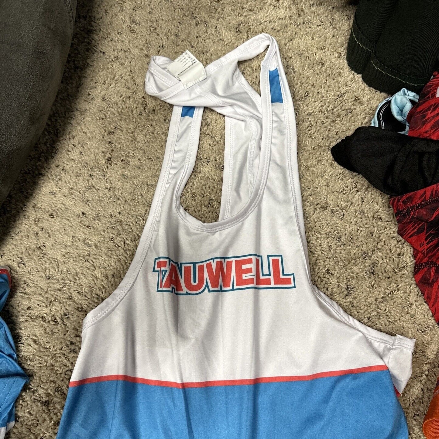 Men’s White And Blue Tauwell Wrestling Singlet Medium