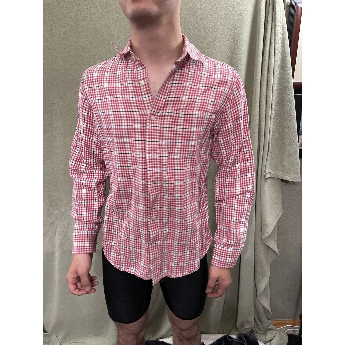 Banana Republic Men's Classic Long Sleeve Shirt Size Medium Plaid Red Gray White