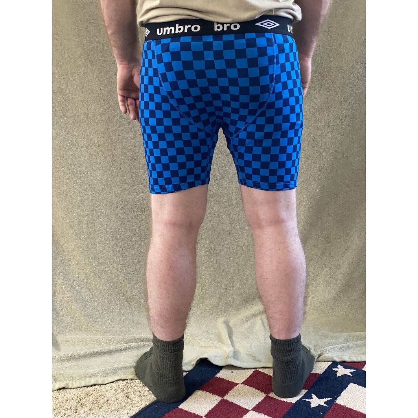 Umbro Men’s Large Bright Blue Checkerboard Cotton Stretch Boxer Briefs NEW