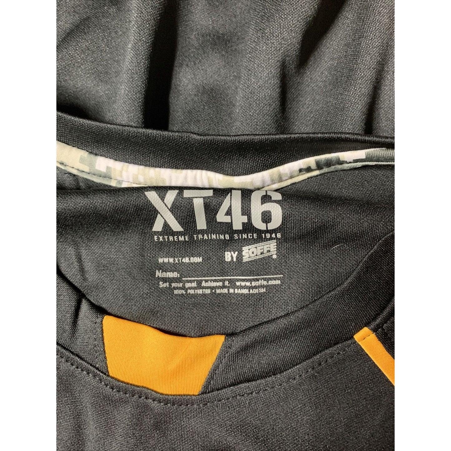 Men’s Soffe XT46 Black With Yellow Large Tee 100% Polyester
