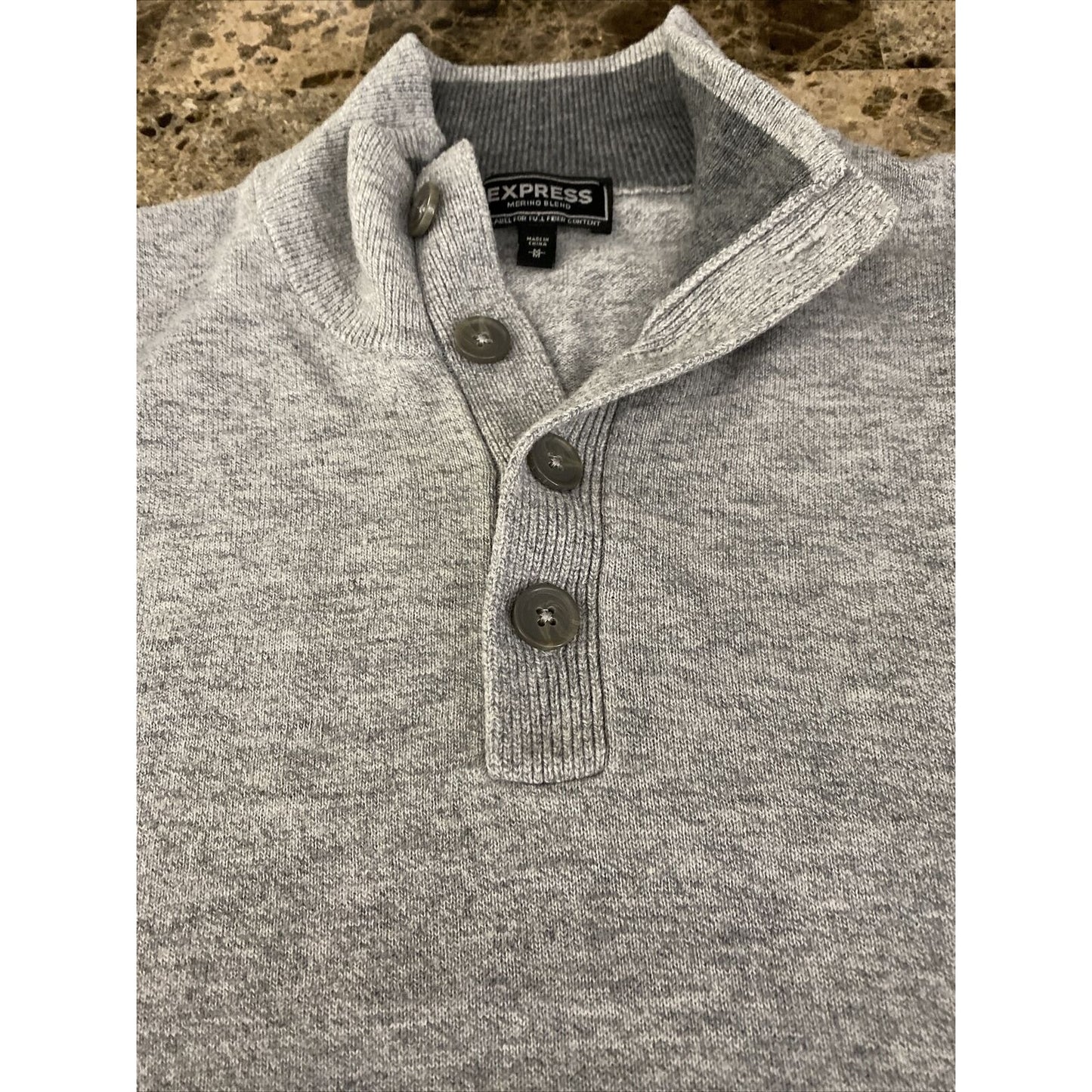 Express Merino Wool Blend Men’s Medium Gray Pullover Sweater