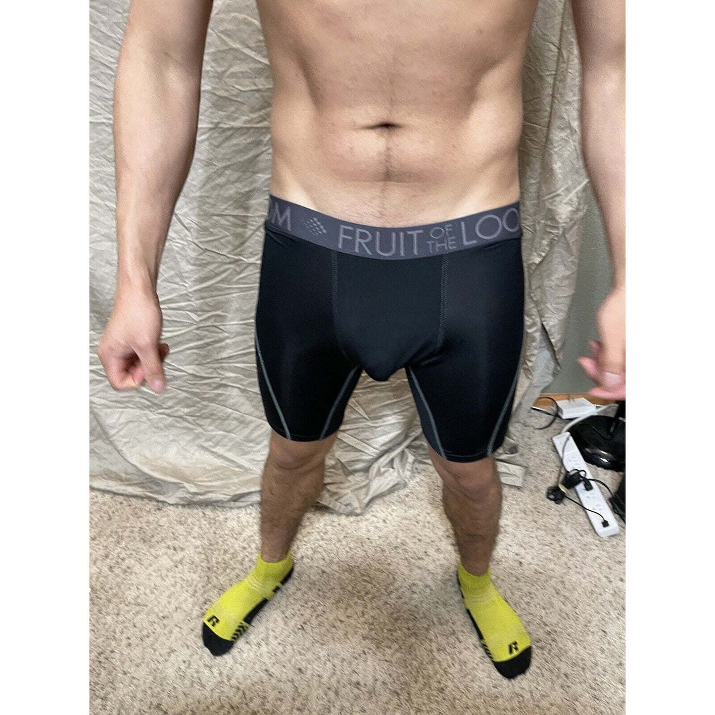 men's fruit of the loom black compression boxer shorts breathable performance XL