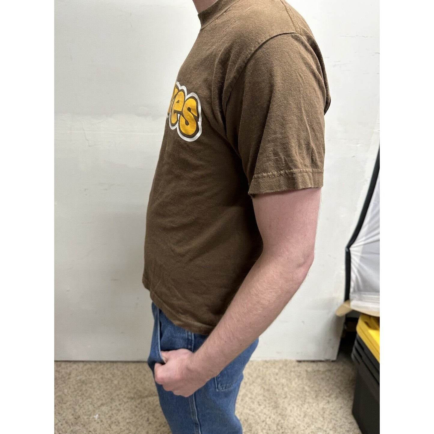 men’s san diego padres old logo style brown short sleeve youth large shirt