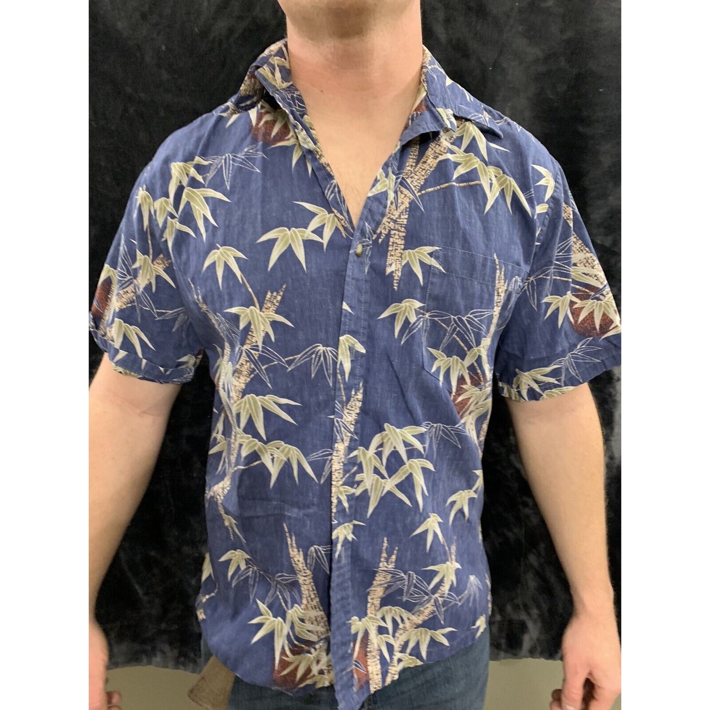 Cooke Street Hawaiian Button Up Mens Medium Blue Short Sleeve Collared