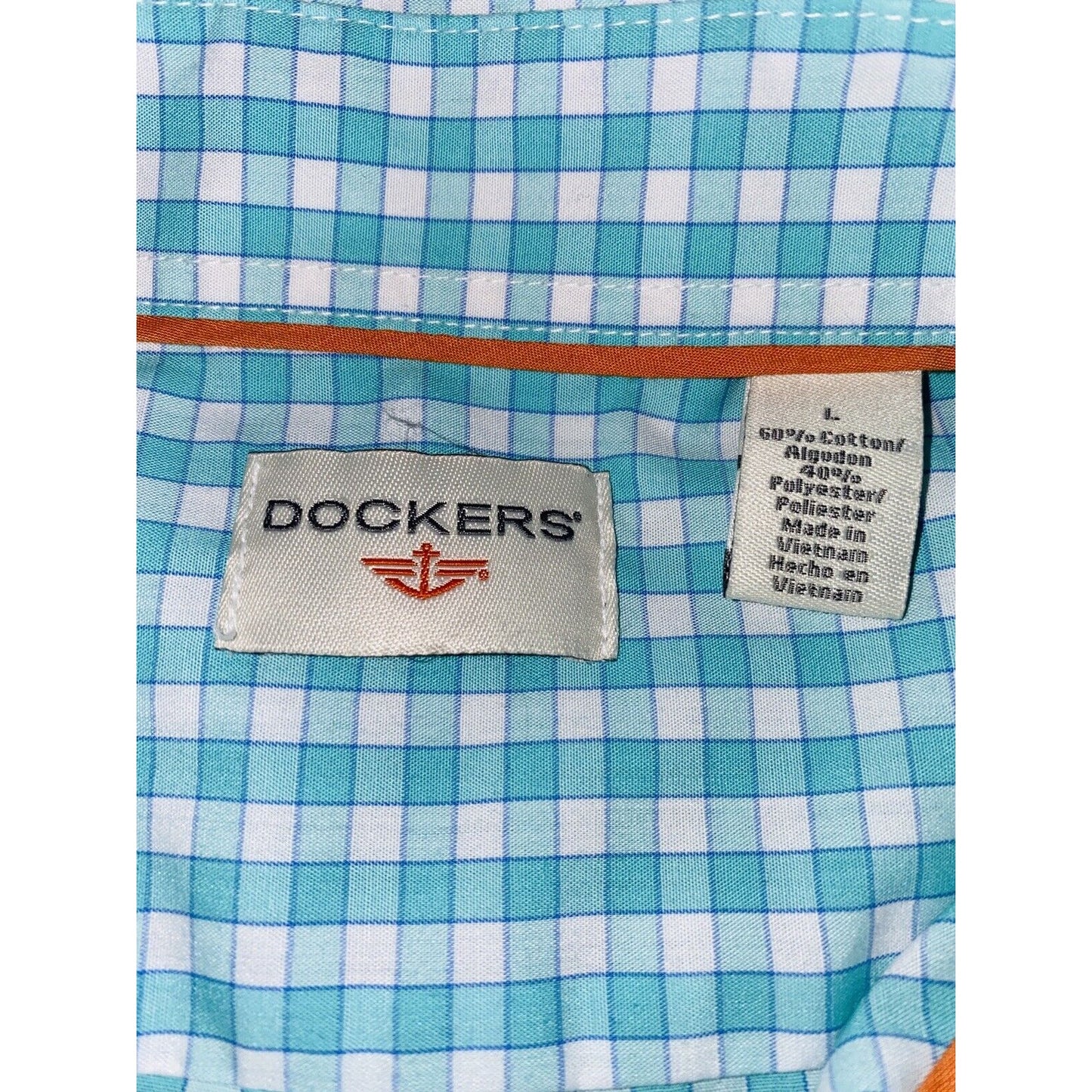 Dockers Men's Torqouise Checkered Long Sleeve Button up Casual Dress Shirt L