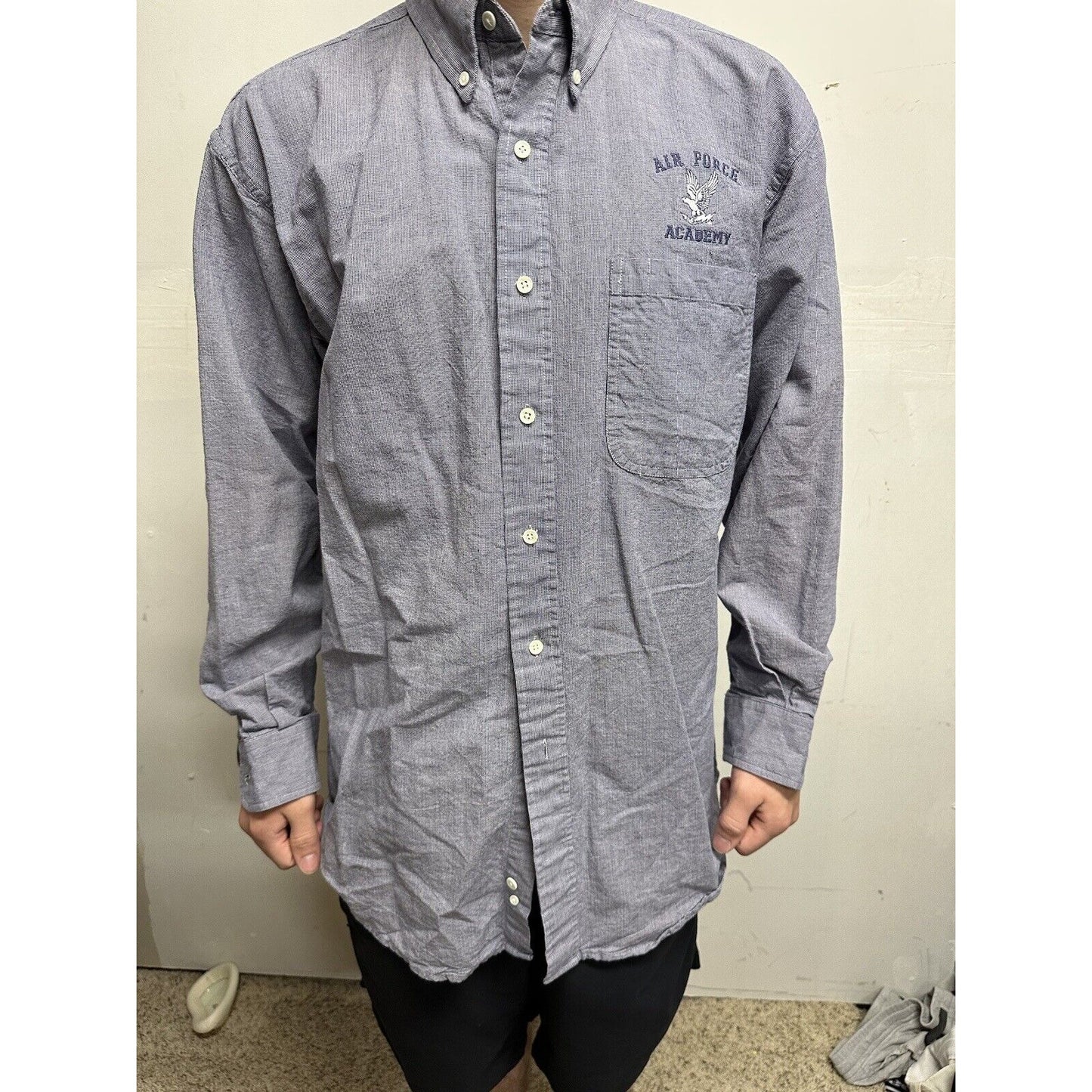 Men’s Blue Vantage Medium Long Sleeve Button Up Air Force Academy USAFA Shirt