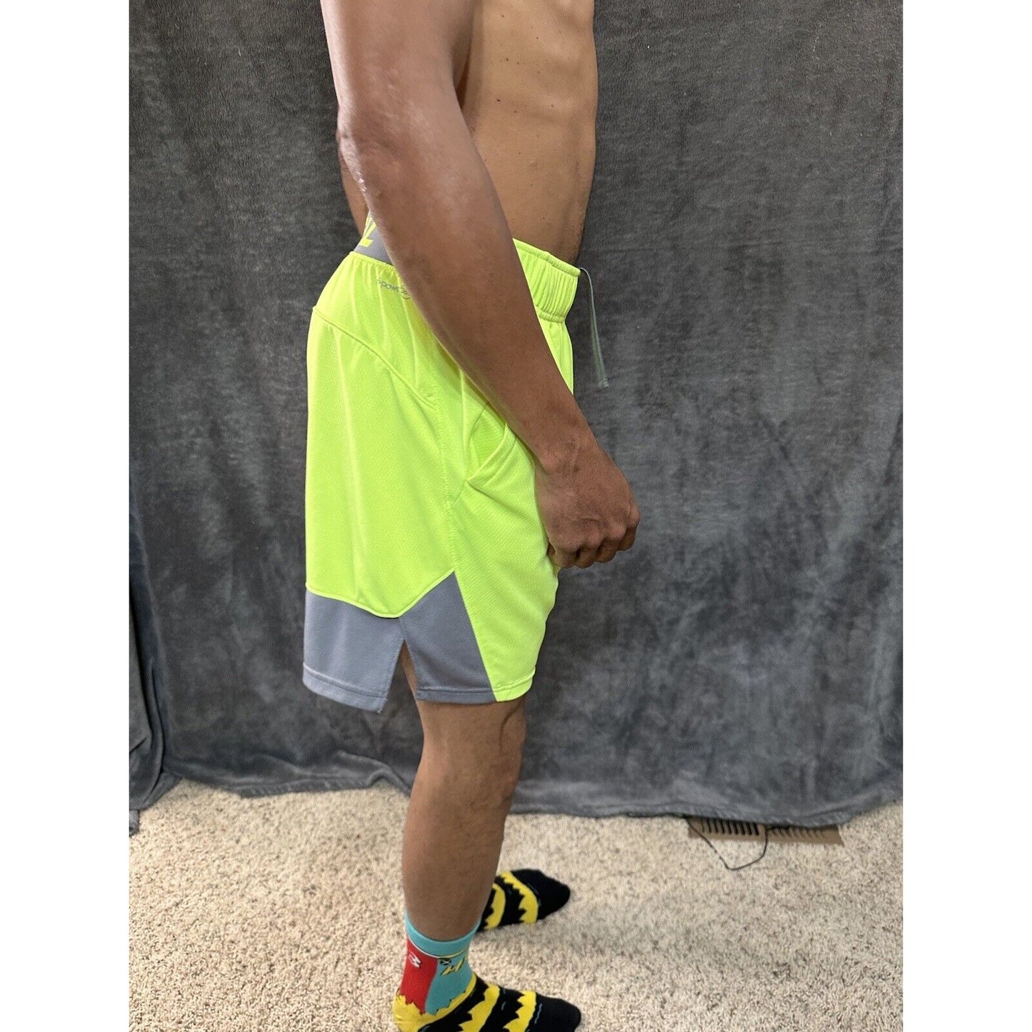 Men’s Neon Yellow Russell Athletic Shorts Zippered Pockets Medium