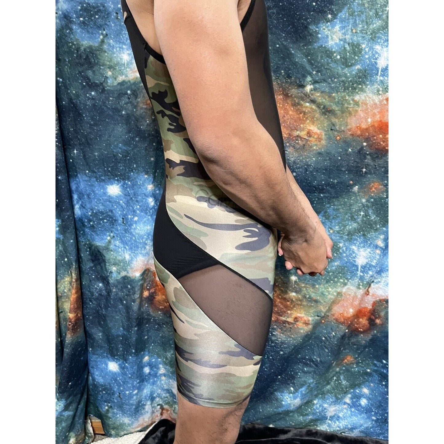 Livingly Light Men’s Camo One Piece Wrestling Singlet Leotard Large Military