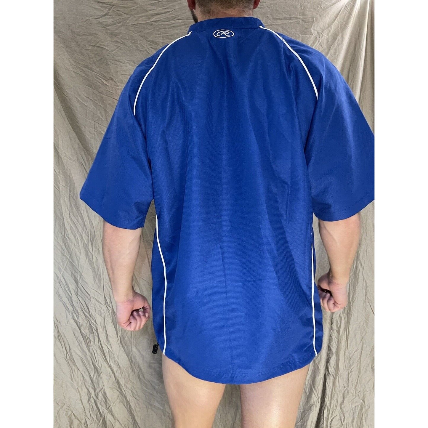 men's blue rawlings large 1/4 zip pullover windbreaker