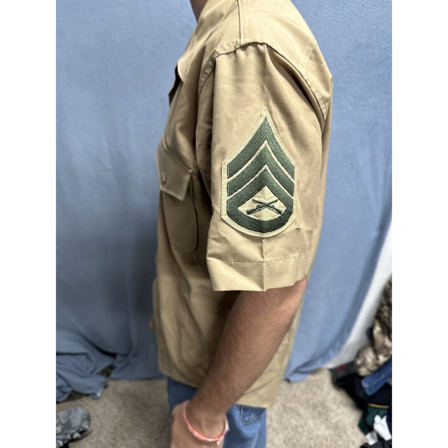 Usmc Marine Corps Khaki Creighton Button Up Uniform Shirt Medium 15-15.5