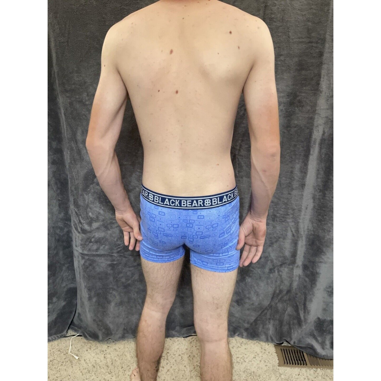 men's medium athletic trunk style black bear boxer brief Blue With Squares
