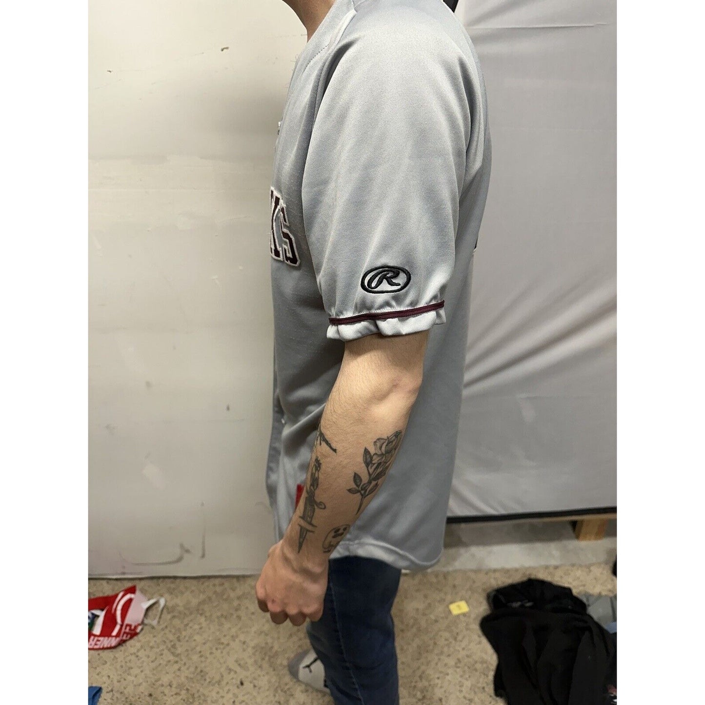 Men’s Silver Rawlings Medium Warhawks Number 12 Baseball Jersey