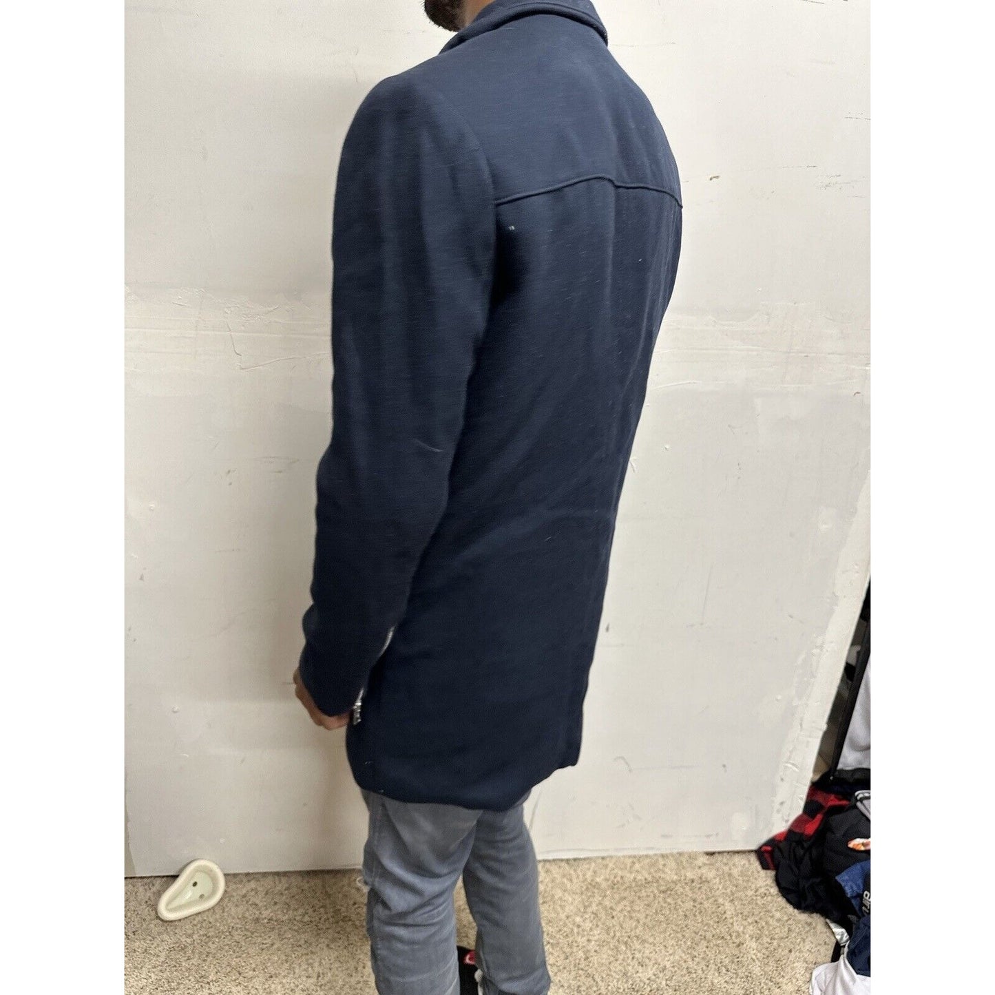 Men’s Dark Blue H&M 38R Zip Up And Snap Jacket Poly & Viscose