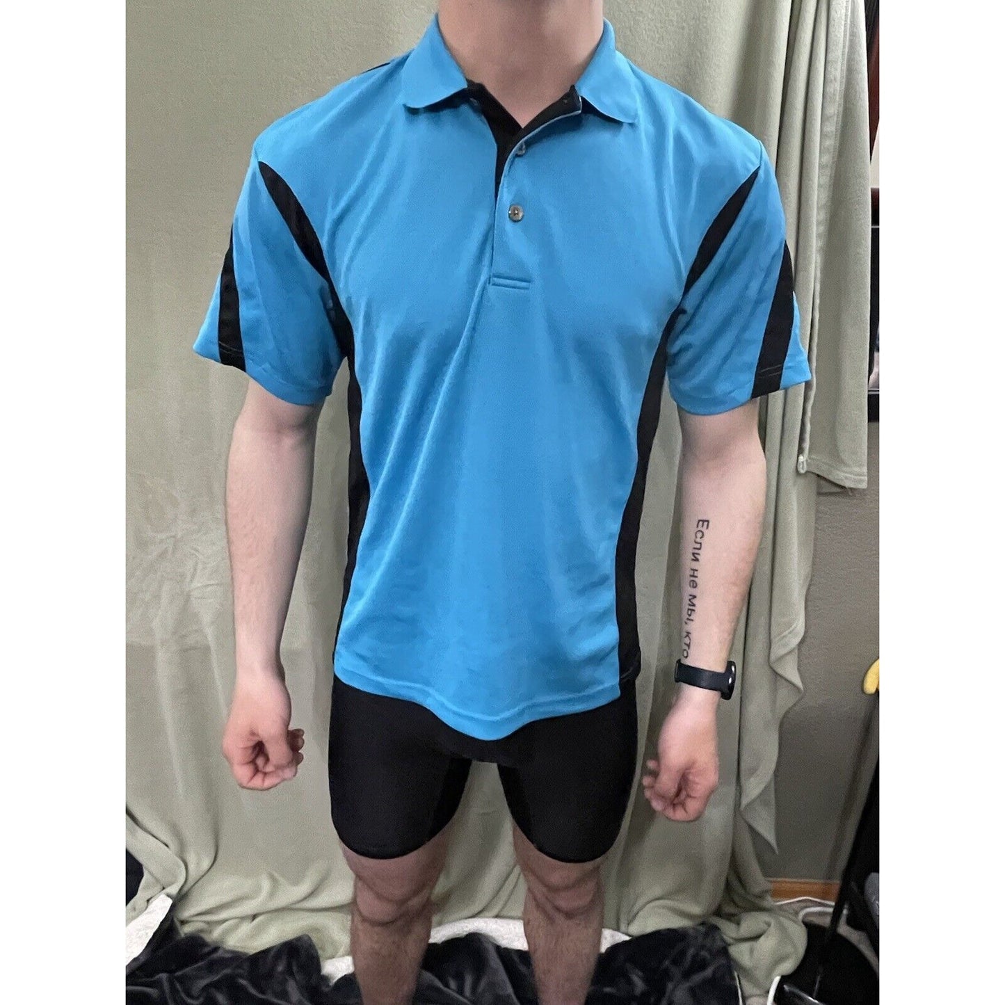 Men’s Grand Slam AirFlow Small Teal Polo Three Button with Black Accents