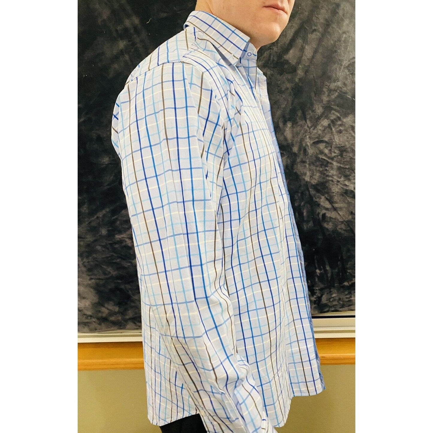 Tailorbyrd Collection Men’s Large Blue Plaid Button-down Long Sleeves Shirt