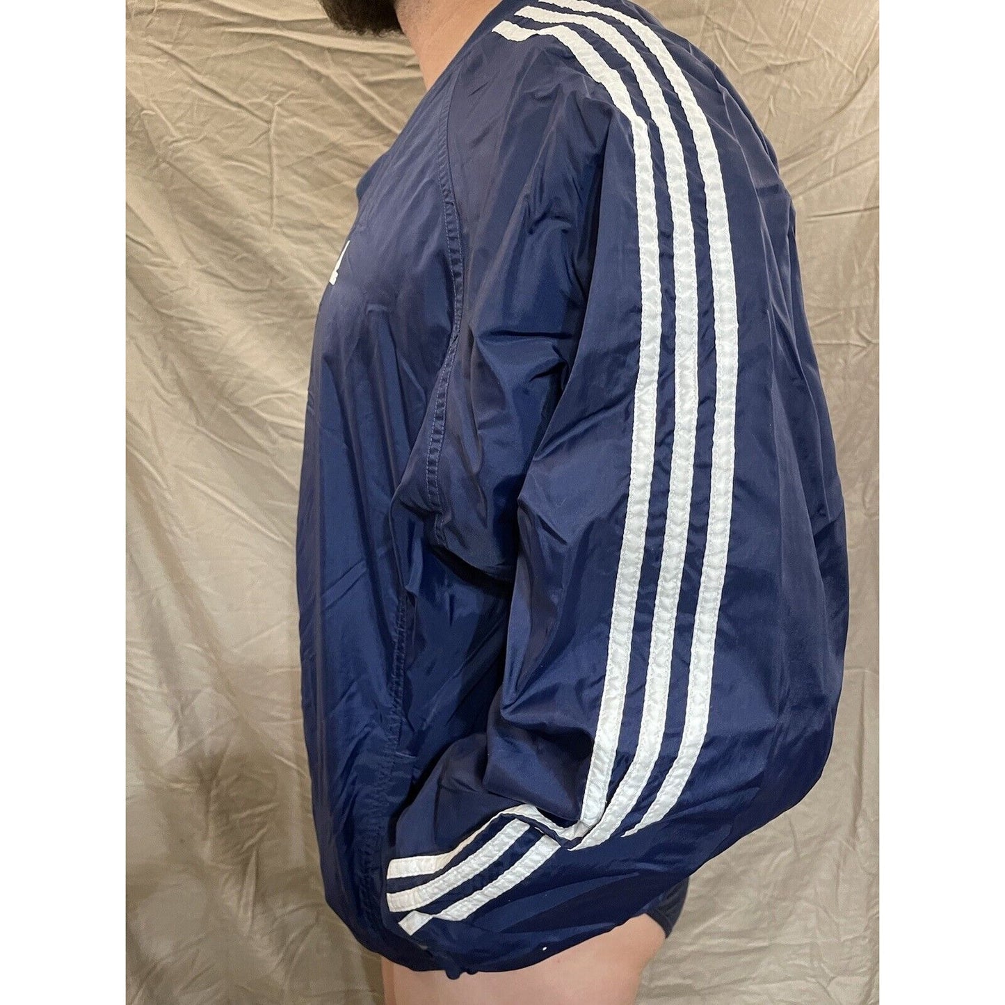 Blue Adidas Mens Team Windbreaker Sz. Large Striped Pullover