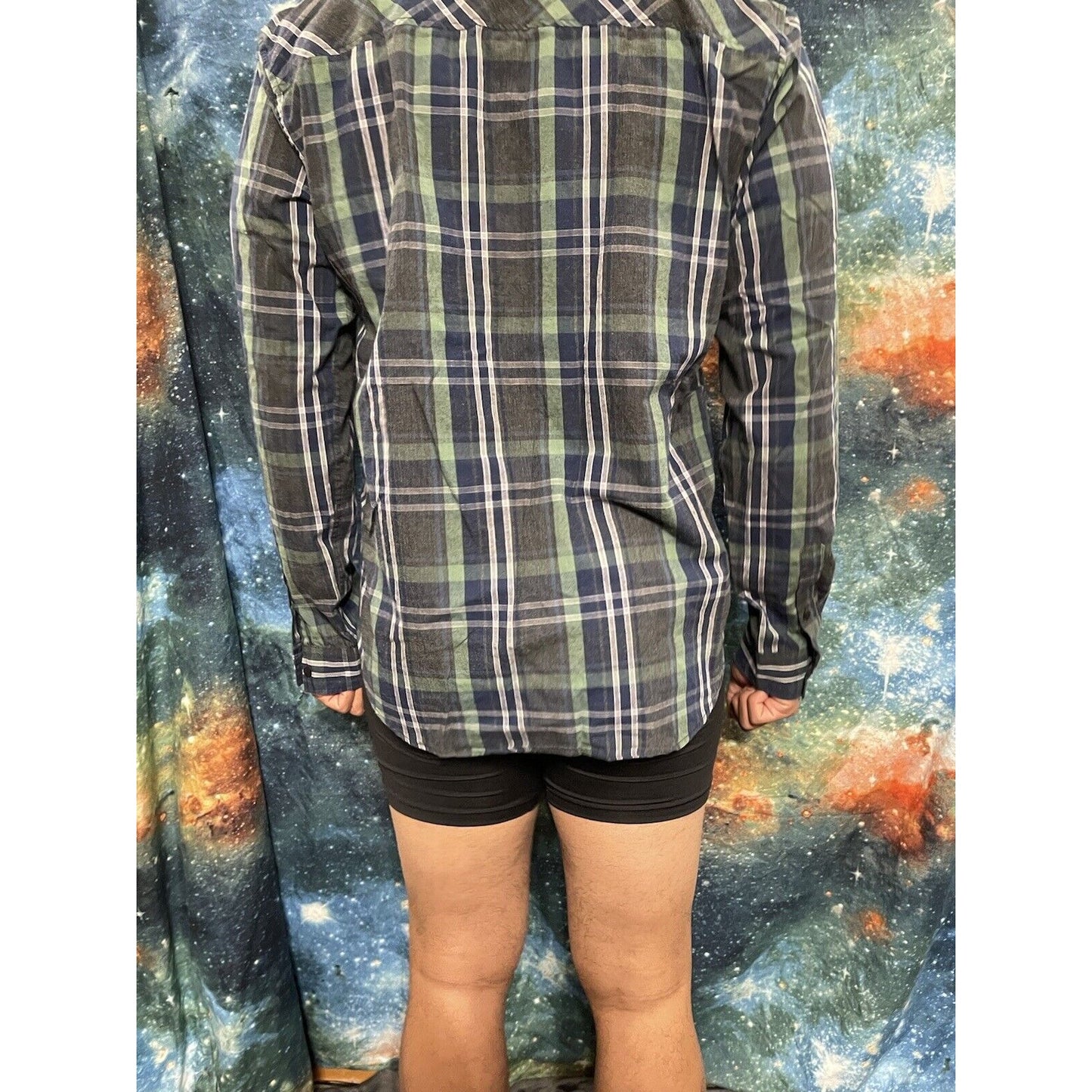 Zoo York Unbreakable Plaid Button-Front Shirt L M Green Blue Men's $30 MSRP
