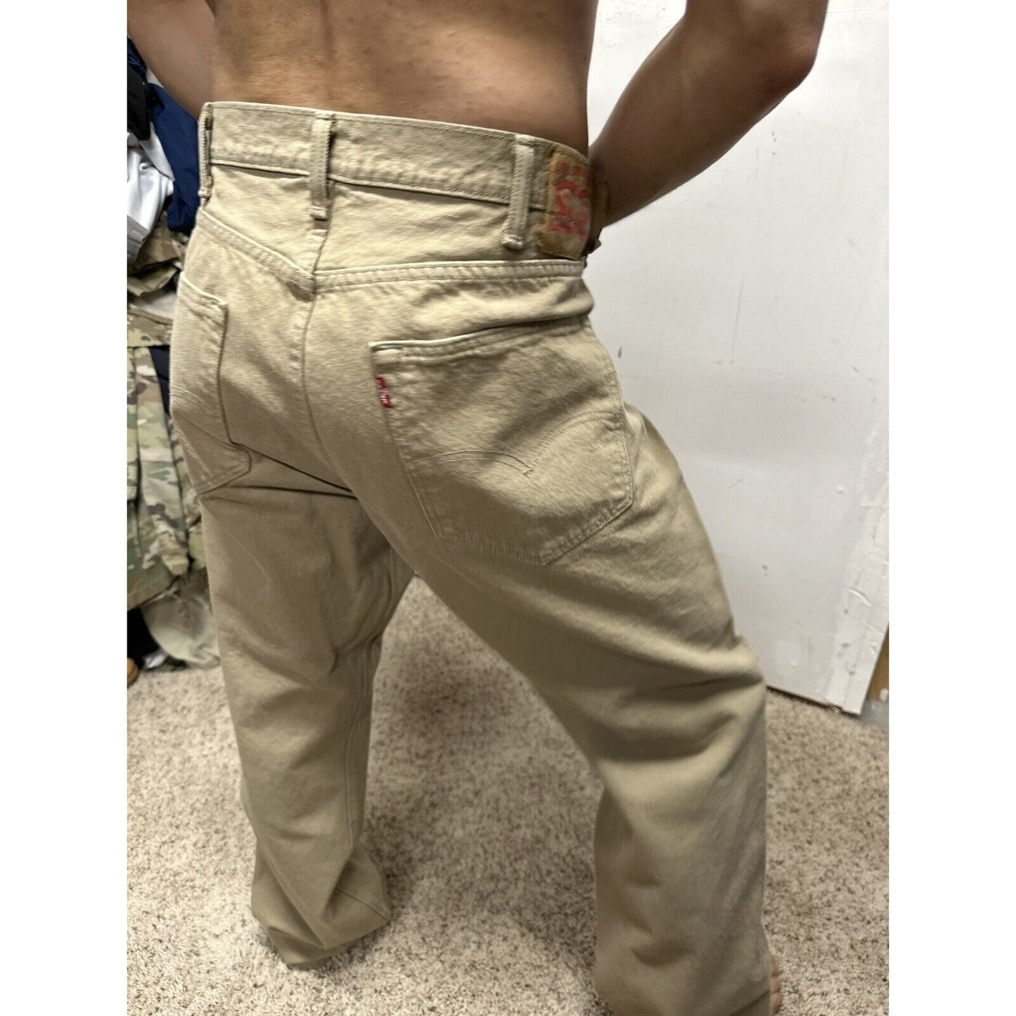 Levi's 501 Denim Beige Khaki Jeans - Size 40 X 32 Button Fly Lightweight Denim