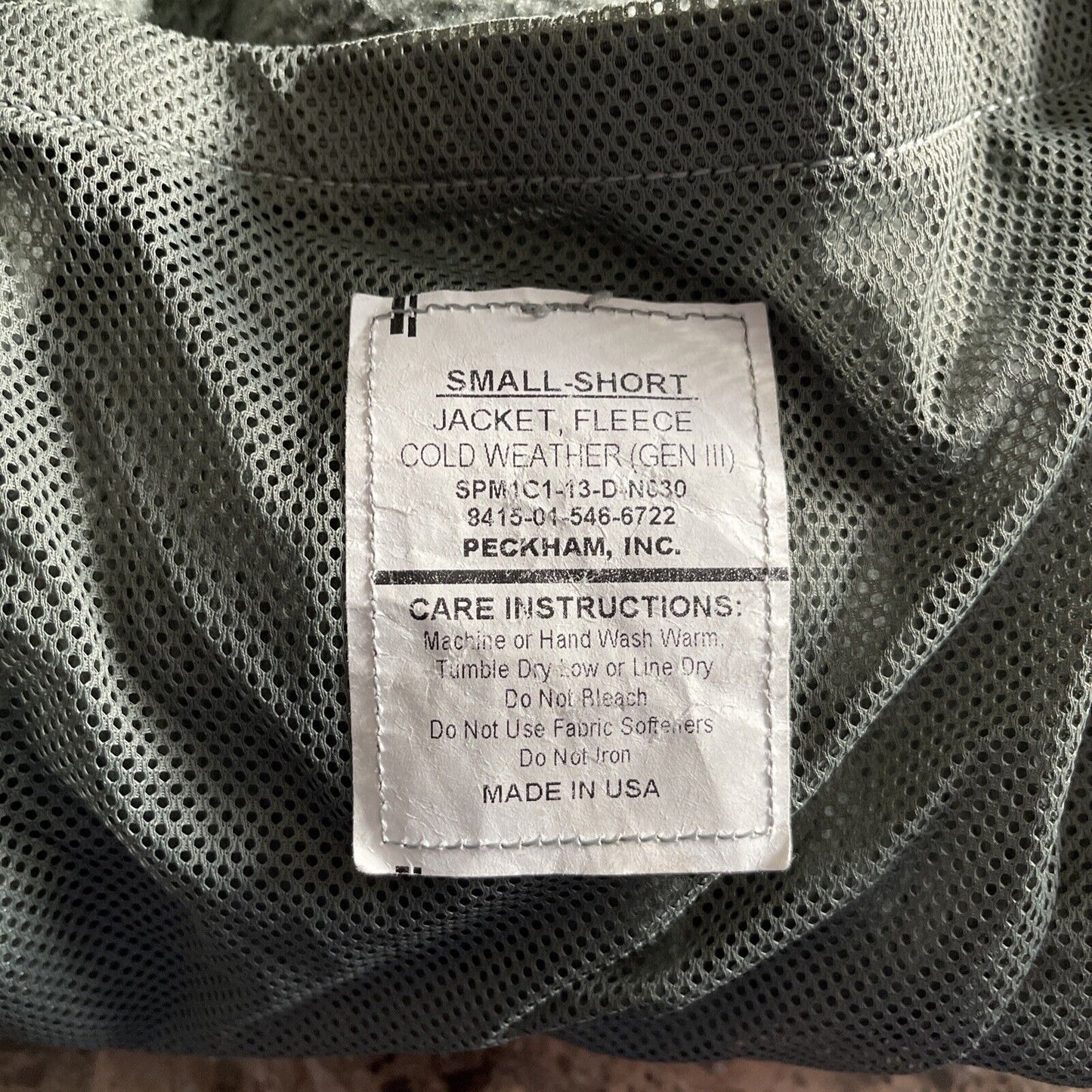 Men’s Small Short Sage Green Fleece Zip Jacket Cold Weather Gen III