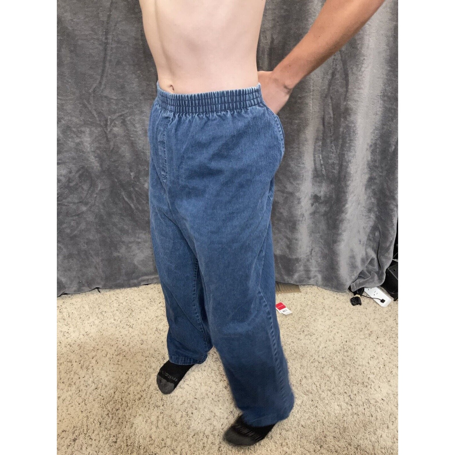 women's french laundry woman 22W short blue jeans elastic waist