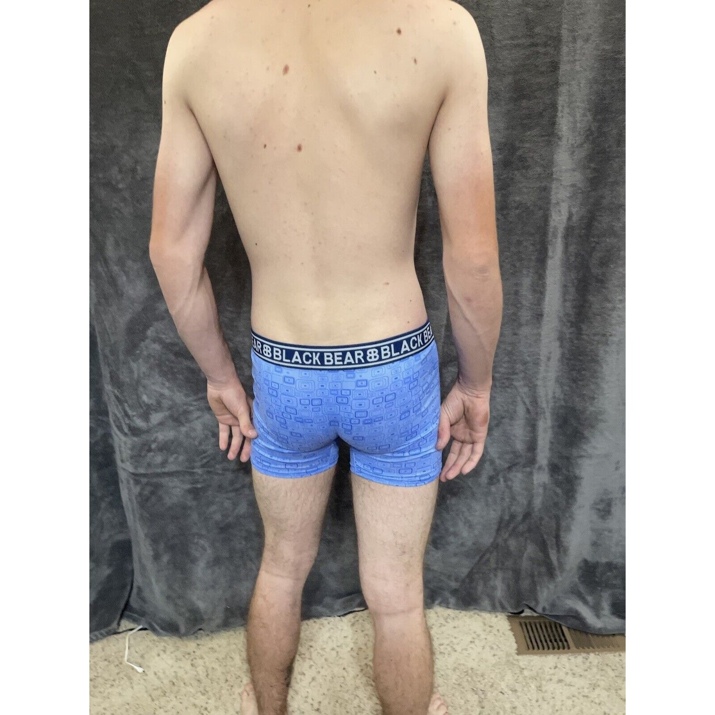 men's medium athletic trunk style black bear boxer brief Blue With Squares