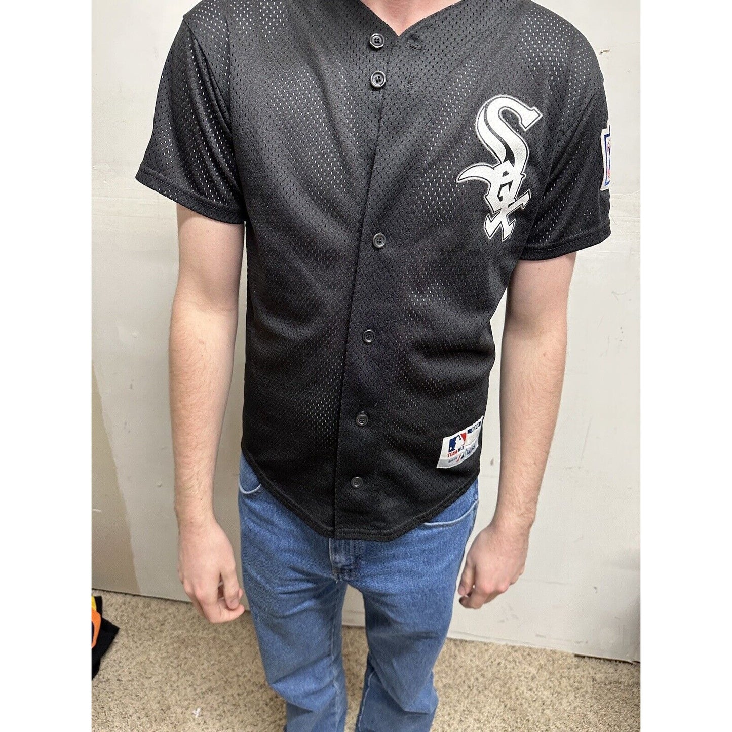 teen large black baseball jersey little league white sox team mlb majestic