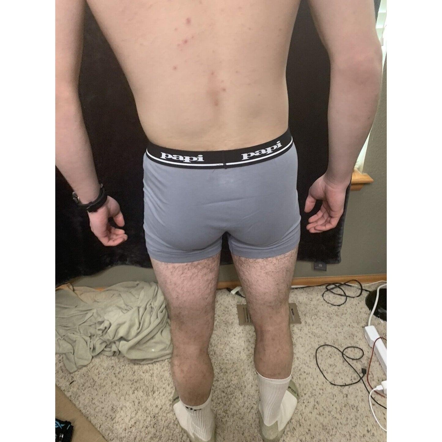Men’s Papi Medium Boxer Briefs Gray International 5% Spandex Black/white Band