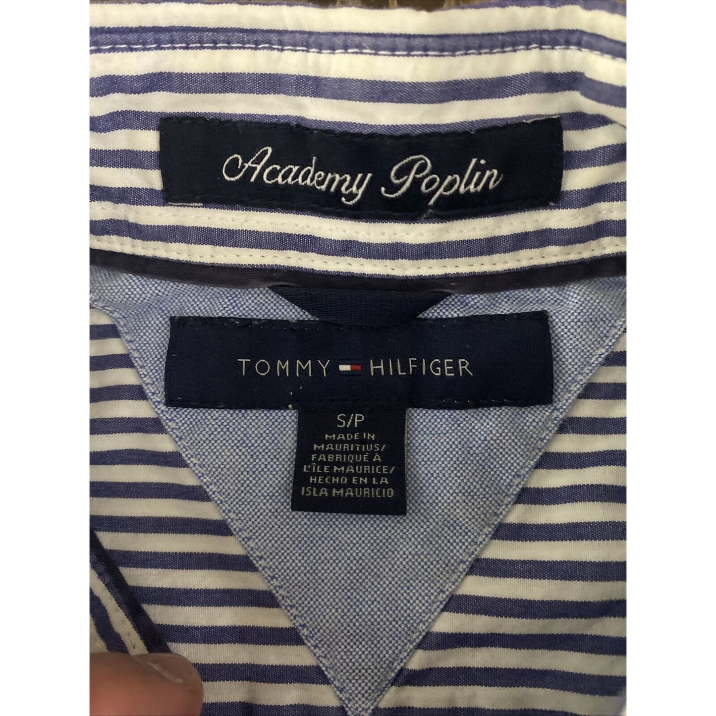 Tommy Hilfiger Men’s Small Blue White Stripes Button-down Cotton Long Sleeves