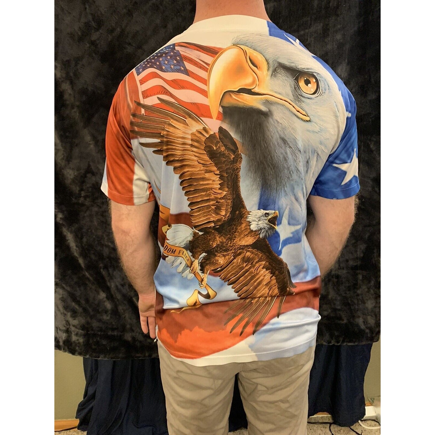 Full Color Spirit of America Mens Bald Eagle Flag Graphic Shirt Size Large