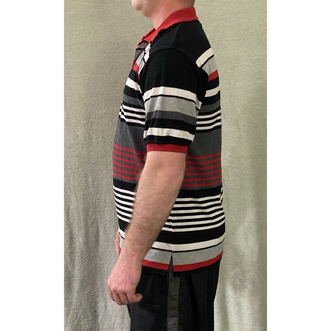 Beyond the Limit Men’s Large Red White & Black Stripes Cotton Blend Polo Shirt
