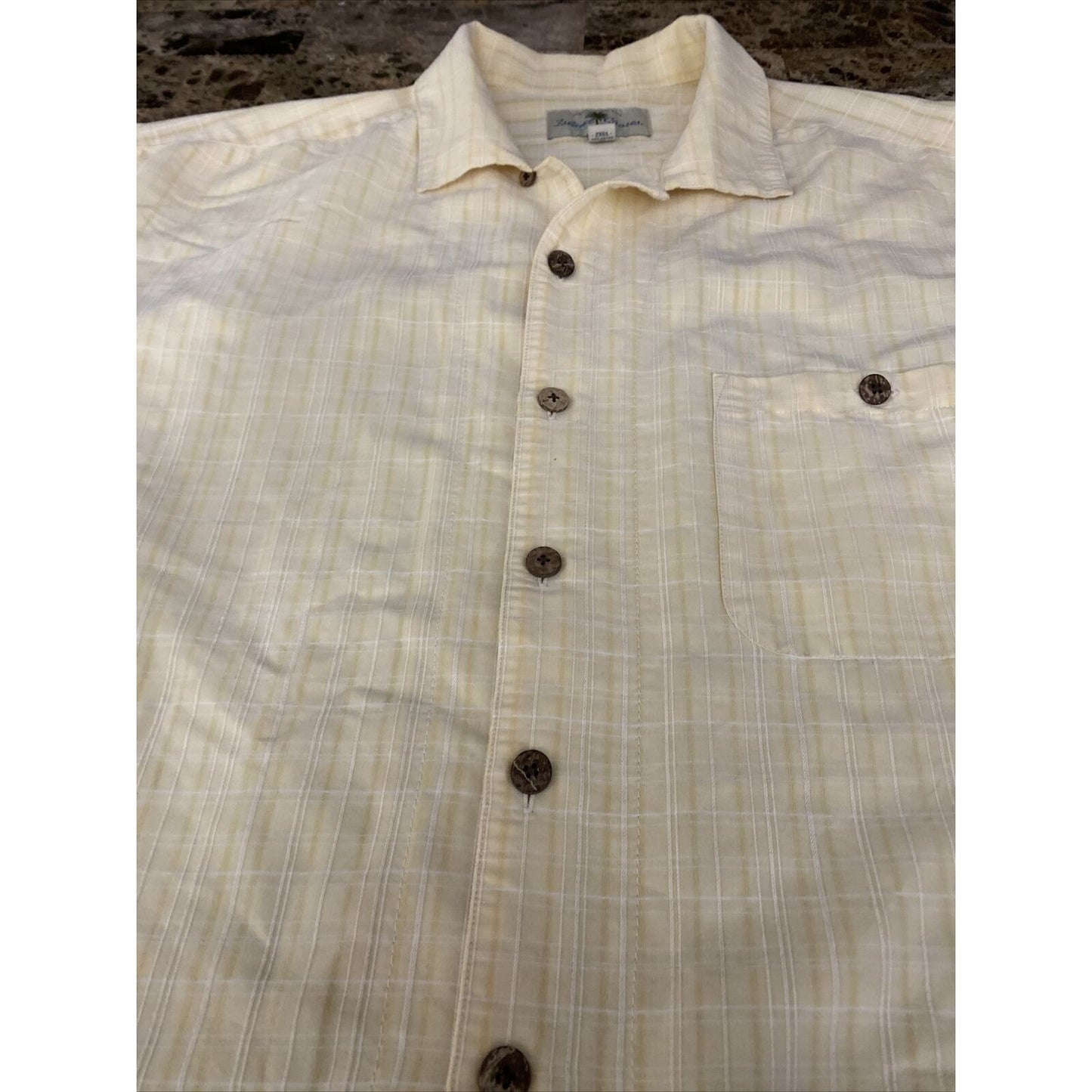 Island Shores Men's 2XL Yellow Plaid Button-down Camp Collar Short Sleeves Shirt