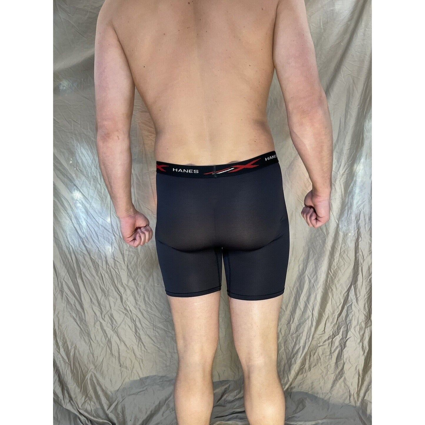 men's hanes x-temp Black and red medium compression boxer shorts