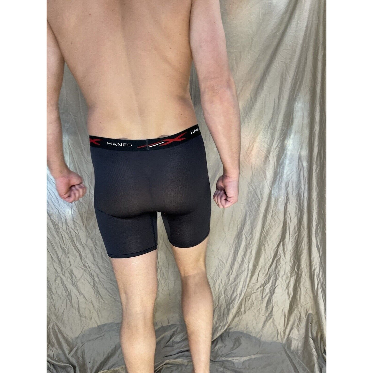 men's hanes x-temp Black and red medium compression boxer shorts