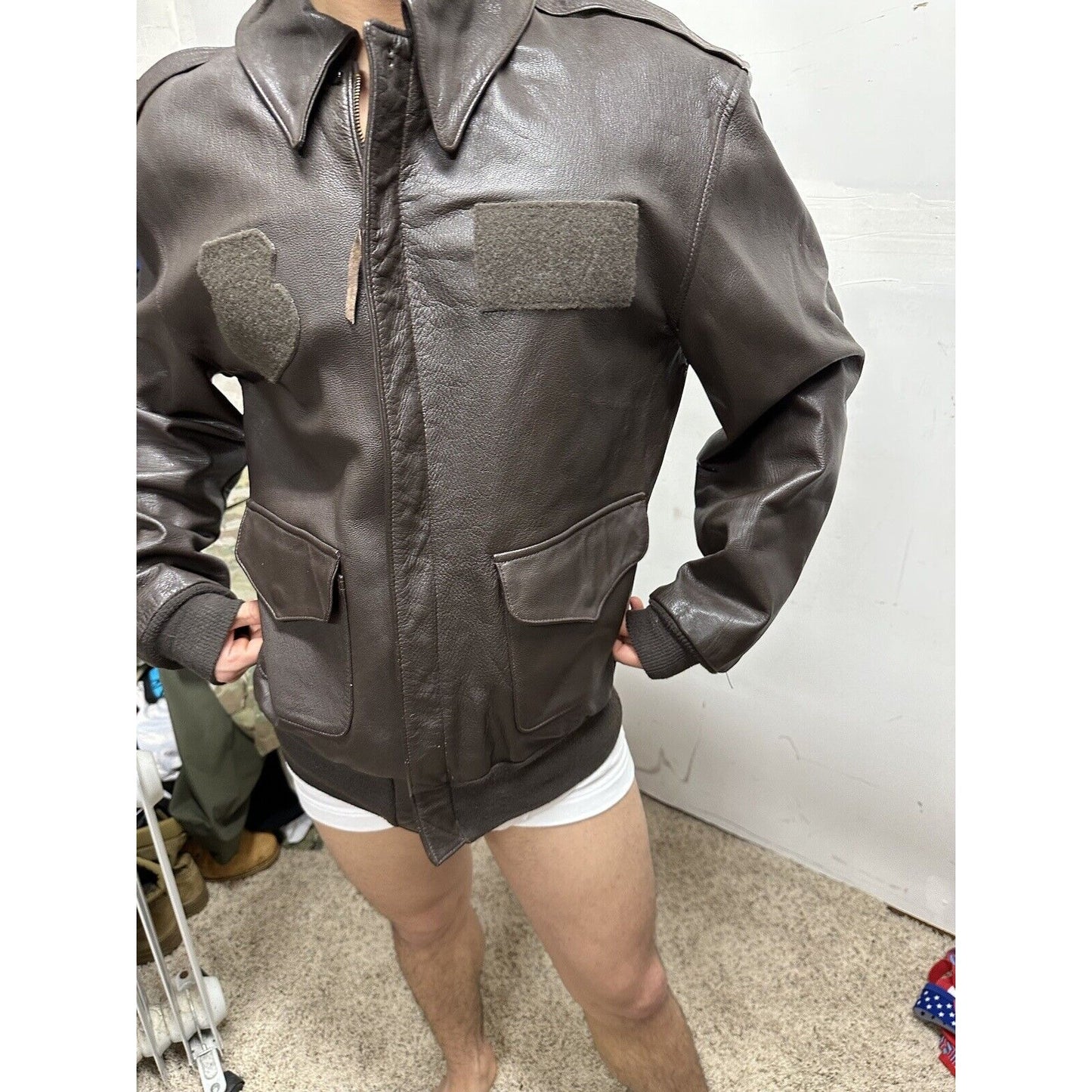 Men’s USAF Flight Jacket Saddler Type A-2 Bomber Jacket Goatskin Leather 44L