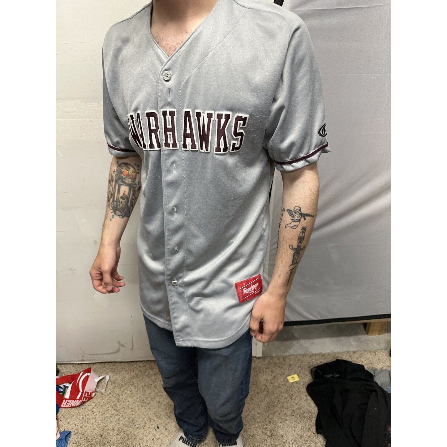 Men’s Silver Rawlings Medium Warhawks Number 12 Baseball Jersey