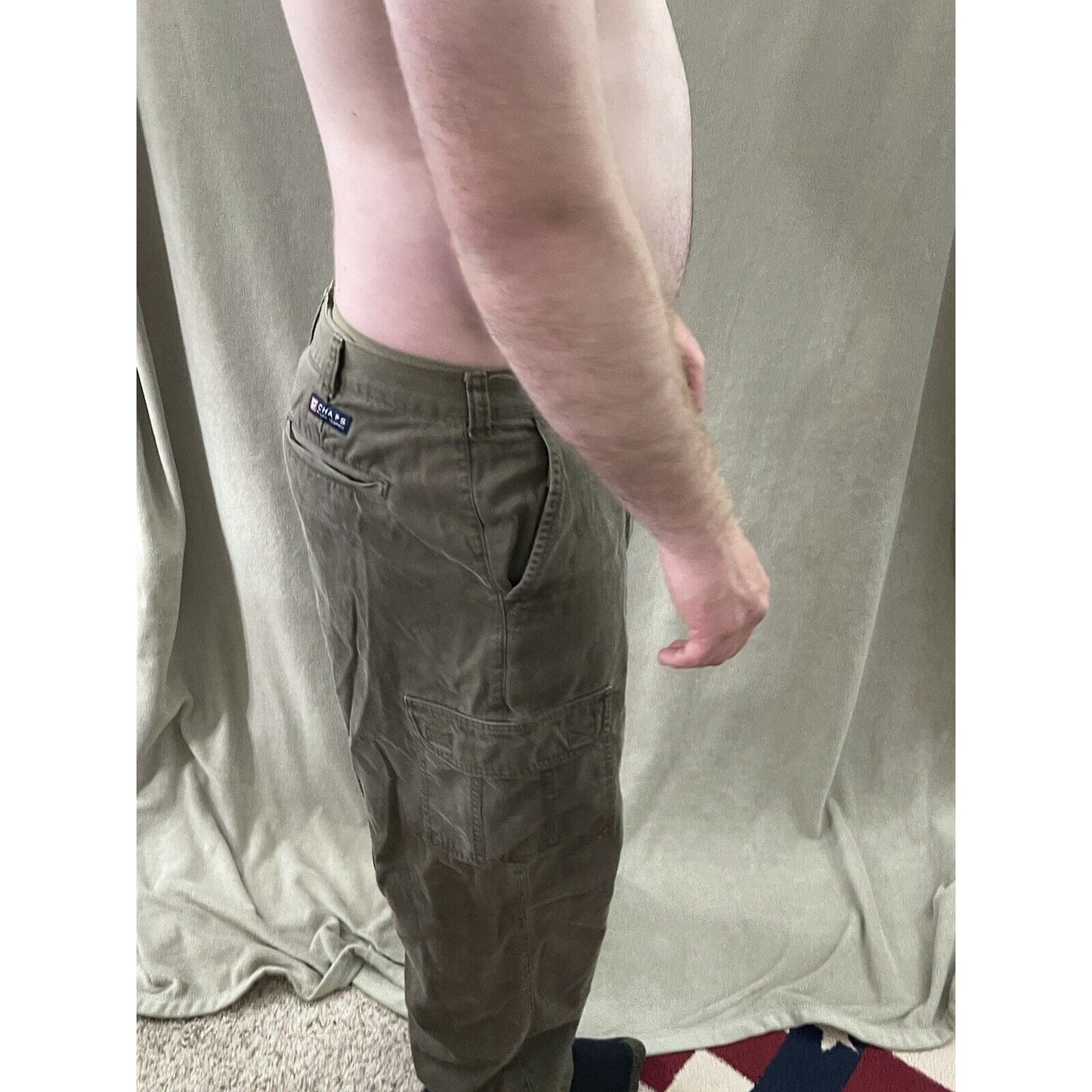 MENS CHAPS RALPH LAUREN PLEATED CUFFED 100% COTTON OLIVE GREEN PANTS SIZE 36X32