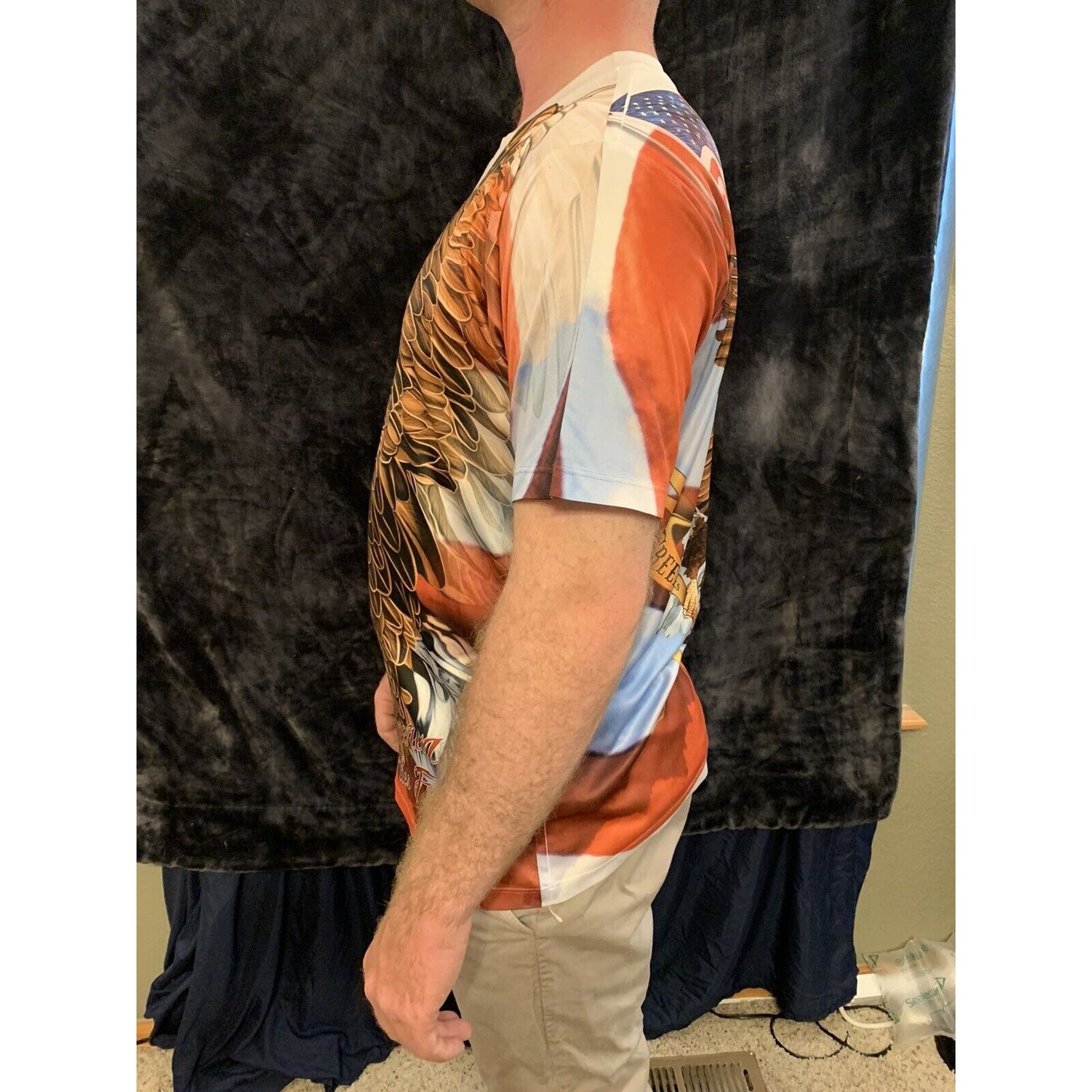 Full Color Spirit of America Mens Bald Eagle Flag Graphic Shirt Size Large